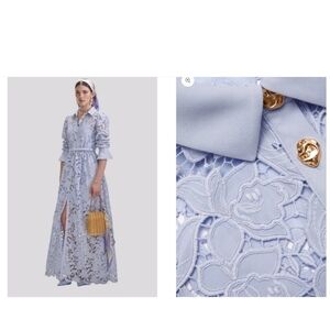 Self-Portrait Light Blue Lace Long Sleeve Dress